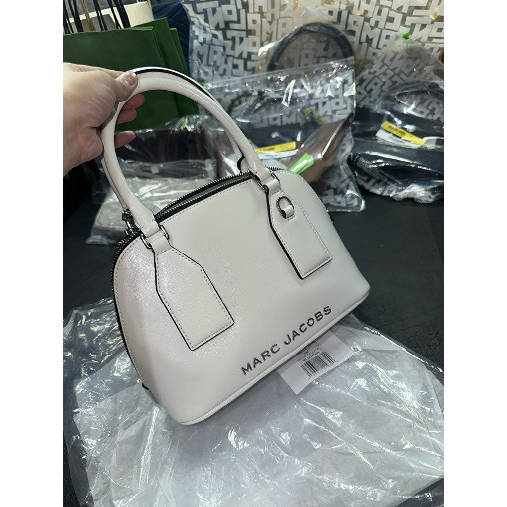 ORIG & IMPORTED MJ Small Leather Dome Satchel Crossbody Bag White