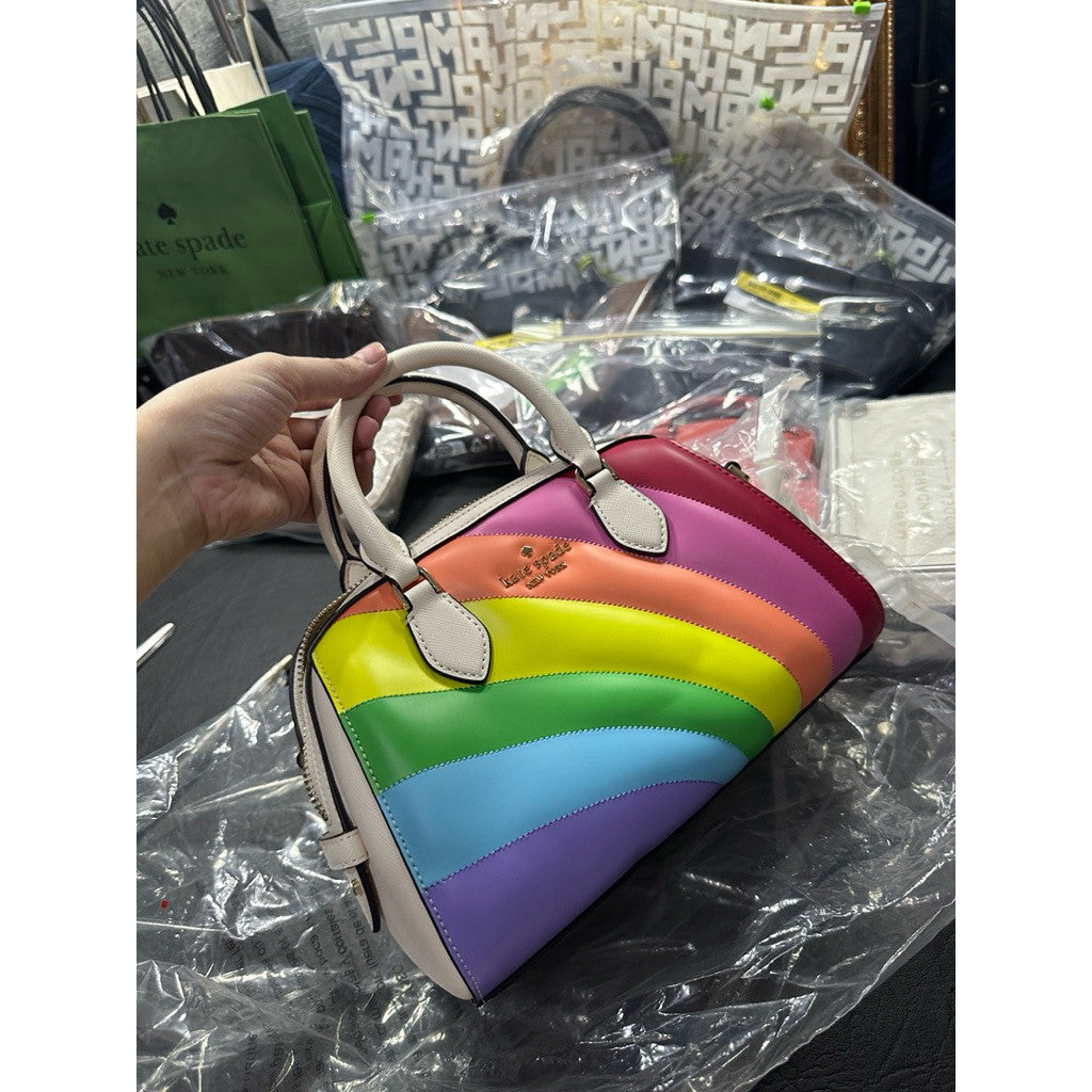 ORIG & IMPORTED KS Rainbow Duffle Crossbody White Bag