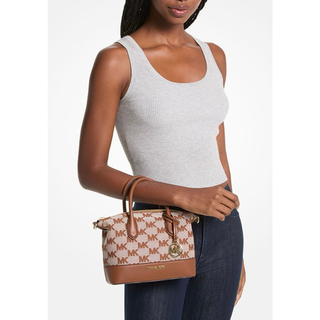 ORIG Preloved MK Hyde Small Logo Jacquard Satchel Brown Bag