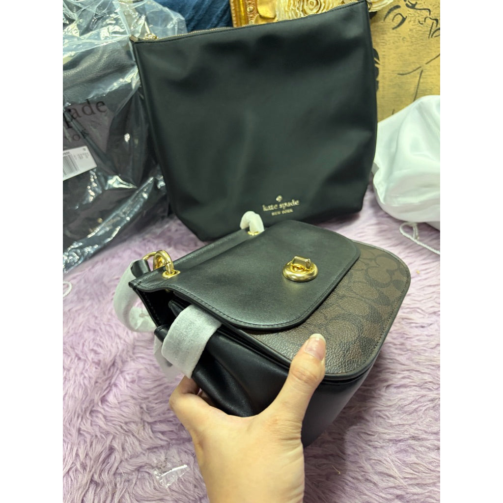 ORIG & IMPORTED RARE CCH Jace Crossbody Flap Bag In Signature Canvas F79990 Black/Brown