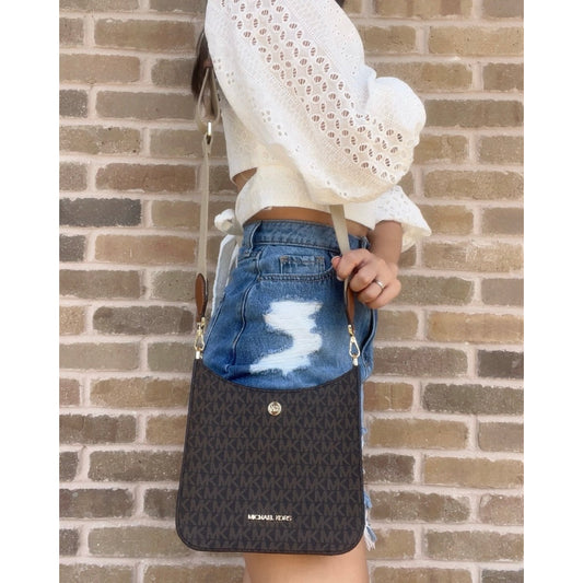 ORIG & IMPORTED w/ FLAW MK Briley Brown Signature Small Crossbody Messenger Bag