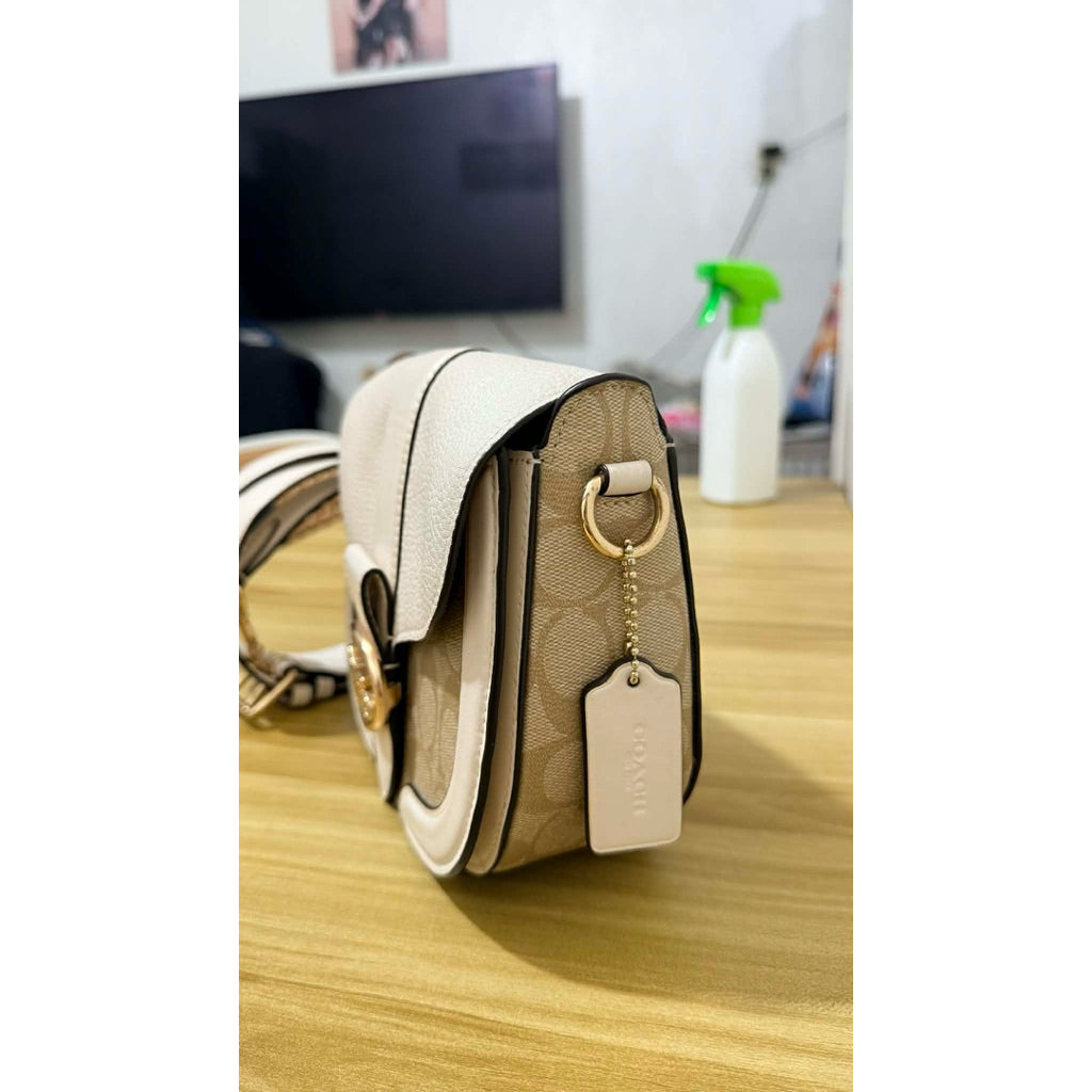 ORIG Preloved CCH Georgie Saddle Bag Signature Light Khaki/Chalk White