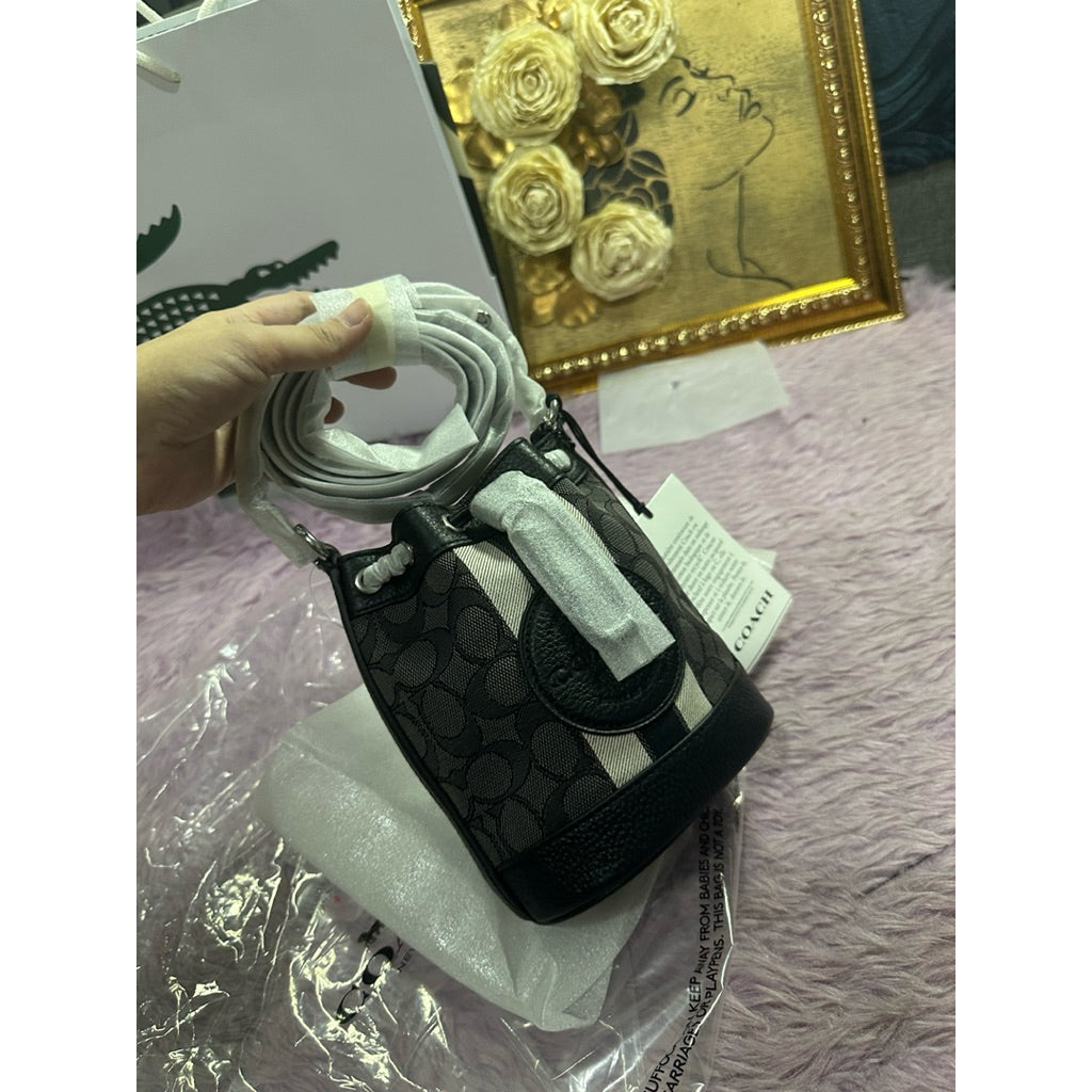 ORIG & IMPORTED CCH MINI DEMPSEY BUCKET BLACK BAG IN SIGNATURE JACQUARD