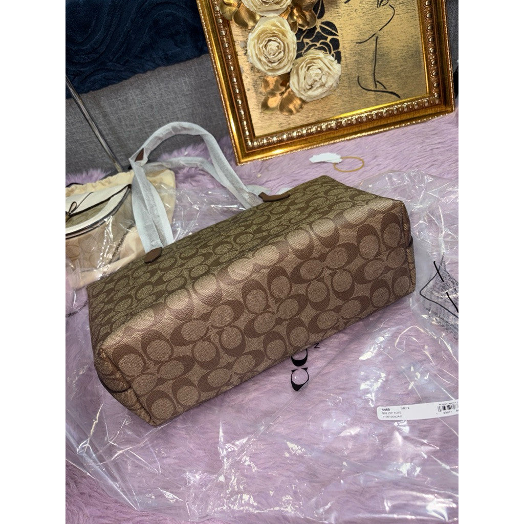 ORIG & IMPORTED Coach Medium Zip Top Tote Bag In Signature Canvas Saddle/Brown