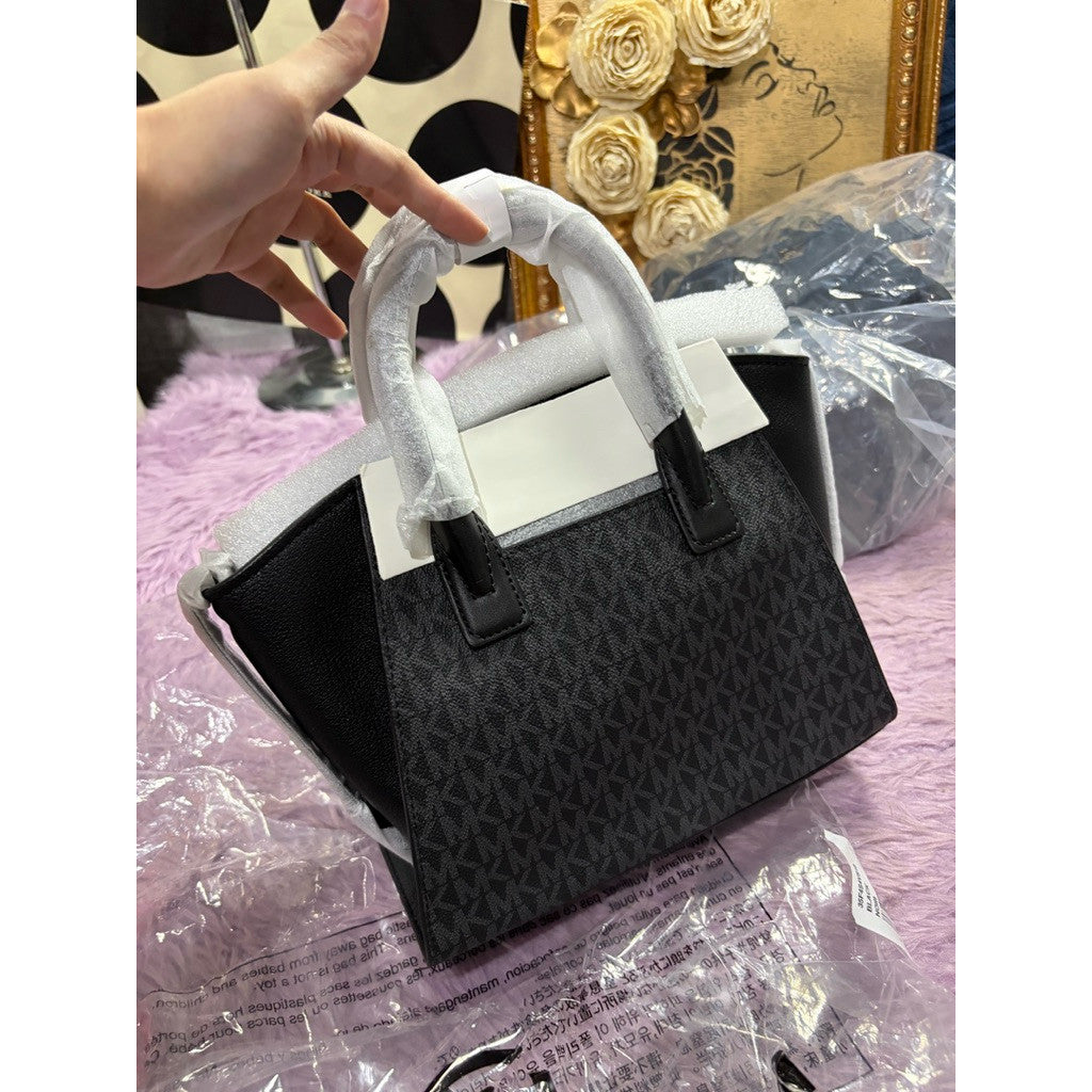 ORIG & IMPORTED MK Avril Small Logo Top-Zip Satchel White/Black Bag
