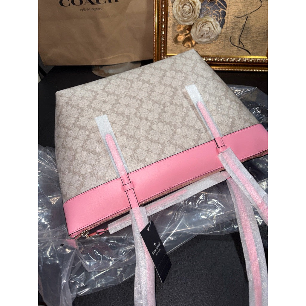 ORIG & IMPORTED KS All Day Spade Flower Tote Pink/Beige Bag With Charm
