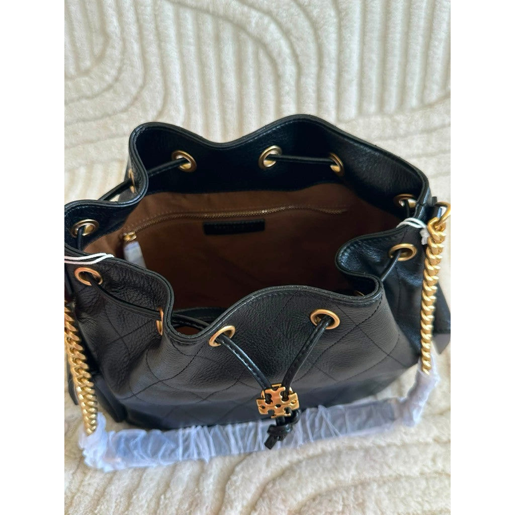 ORIG & IMPORTED TB TBurch Small Charlie Quilted Drawstring Shoulder Bag Black
