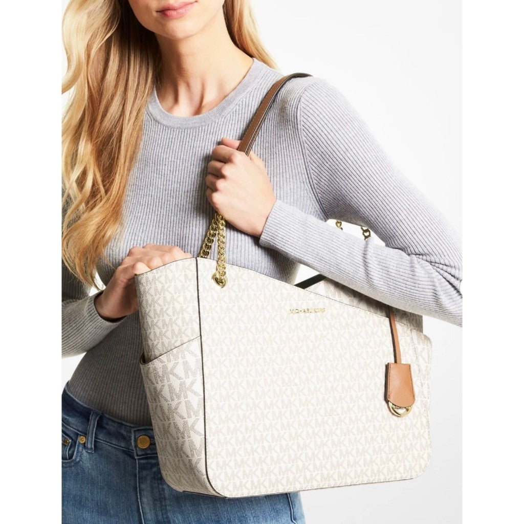 ORIG Preloved MK Jet Set Large Logo Shoulder Bag Vanilla White