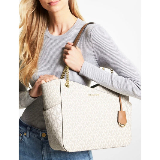 ORIG Preloved MK Jet Set Large Logo Shoulder Bag Vanilla White