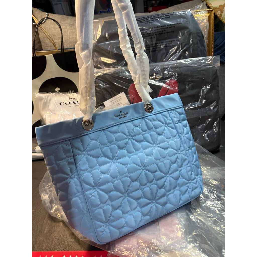 ORIG & IMPORTED KS Spade Flower Quilted Nylon Medium Tote Blue Bag