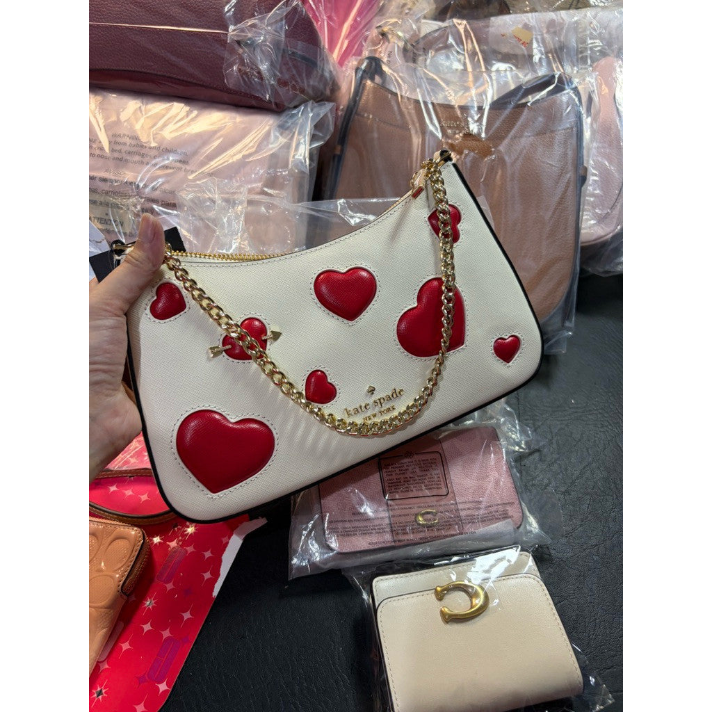 ORIG & IMPORTED KS Madison Puffy Heart Convertible Crossbody White Chain Bag