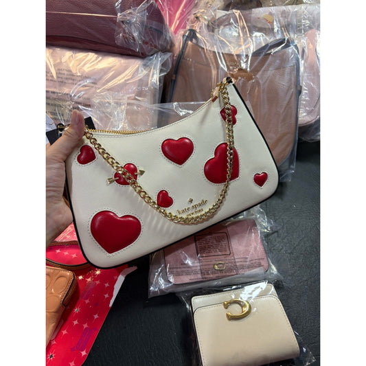 ORIG & IMPORTED KS Madison Puffy Heart Convertible Crossbody White Chain Bag