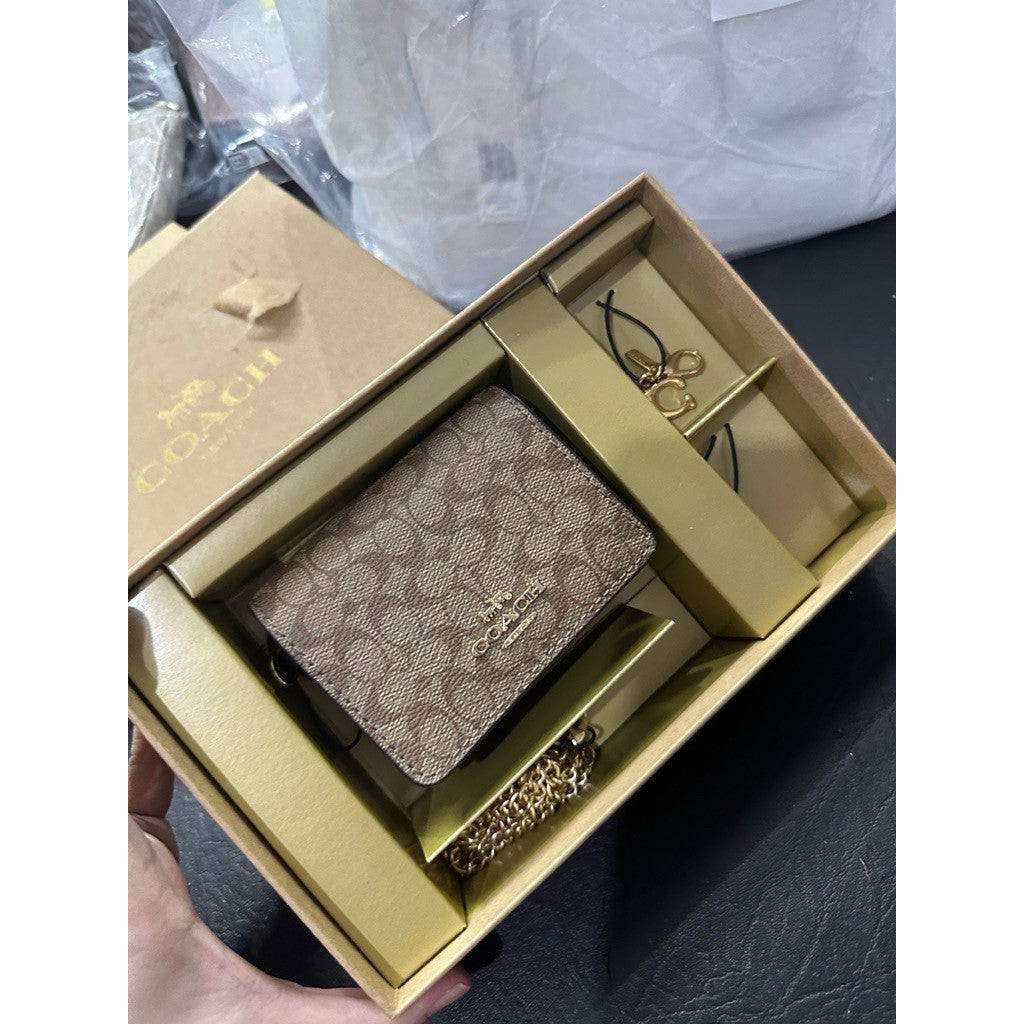 ORIG & IMPORTED CCH Mini Wallet On A Chain Micro Bag in Tan with Charms