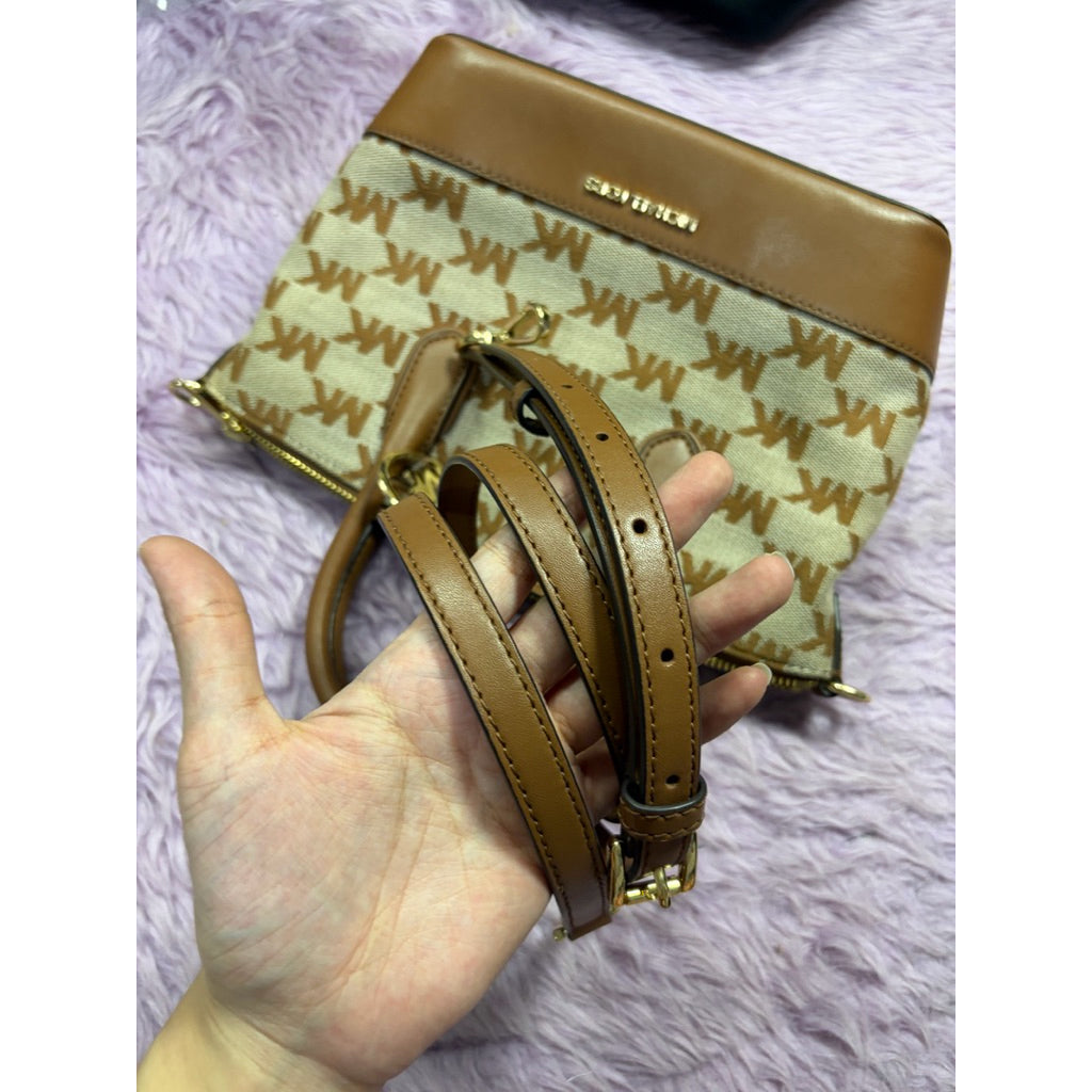 ORIG Preloved MK Hyde Small Logo Jacquard Satchel Brown Bag