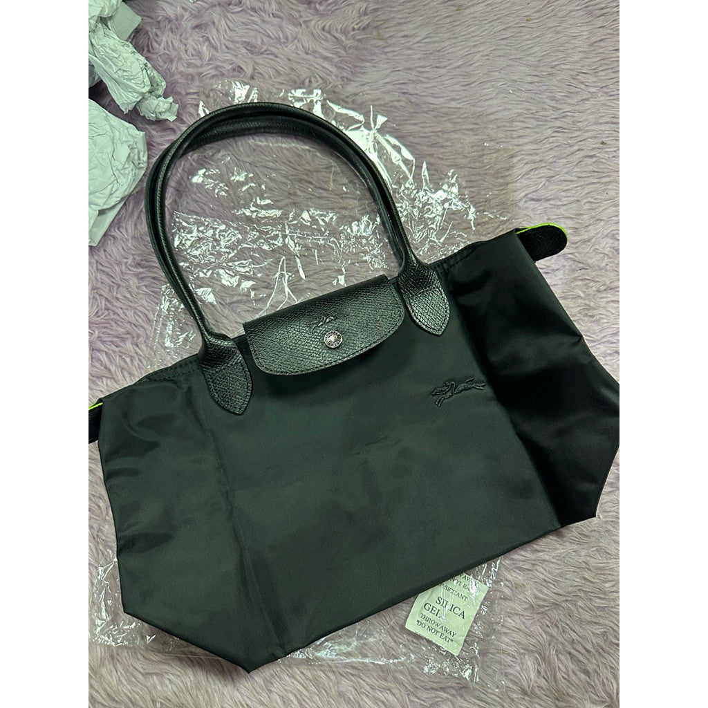 ORIG & IMPORTED Longchamp LC Le Pliage Original Medium Long Handle Nylon Tote Black Bag
