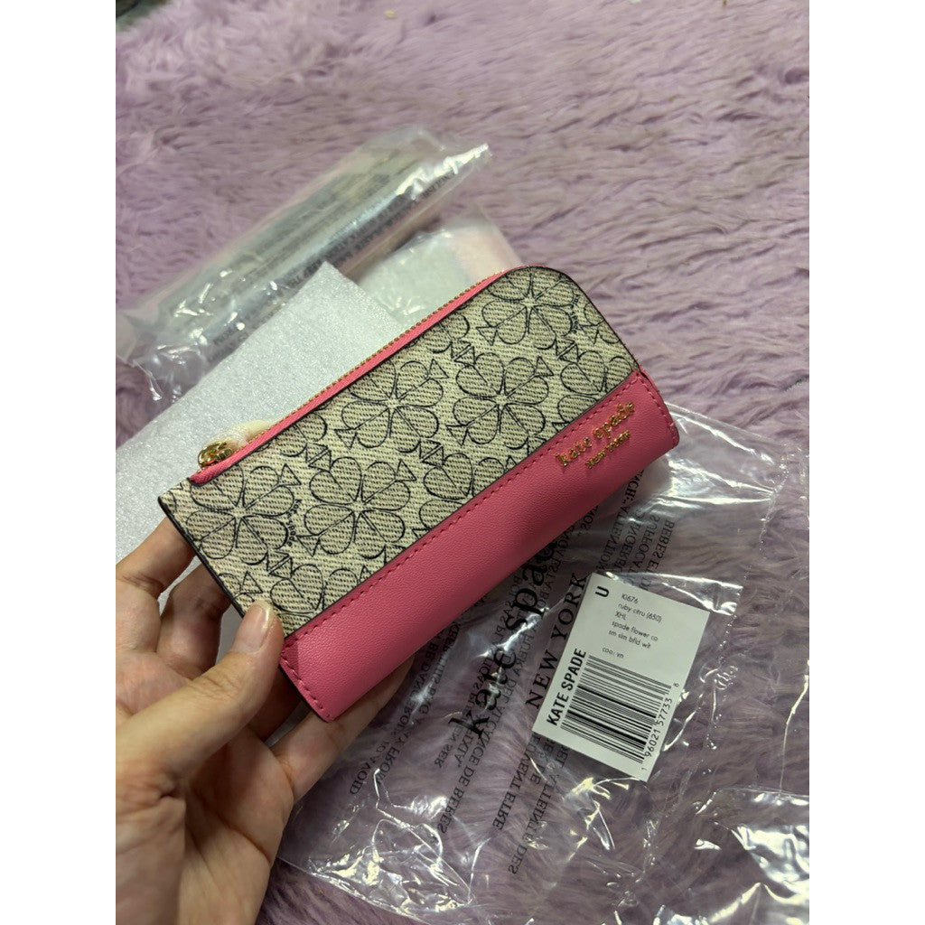 ORIG & IMPORTED KS Spade Flower Small Slim Bifold Pink Wallet
