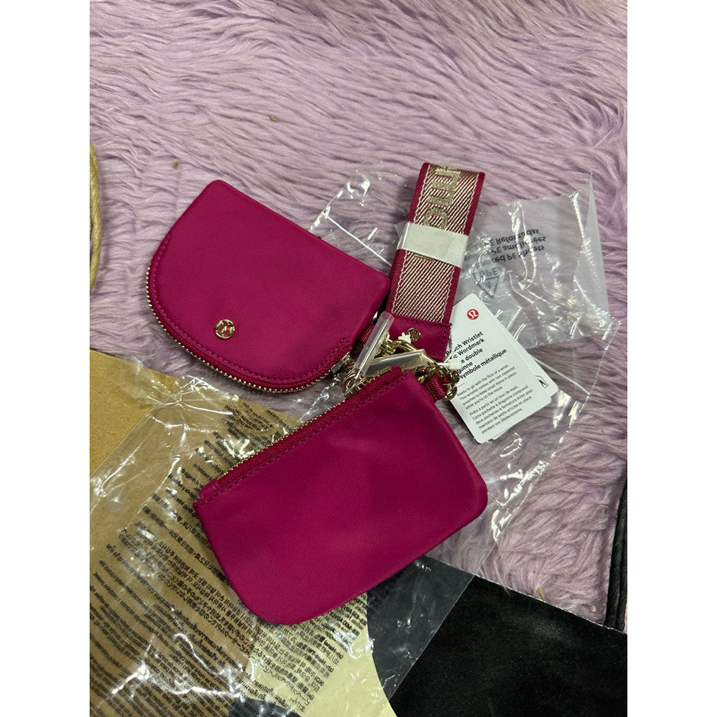 ORIG & IMPORTED Lulu Dual Pouch Wristlet Nylon Wallet pink green black purple