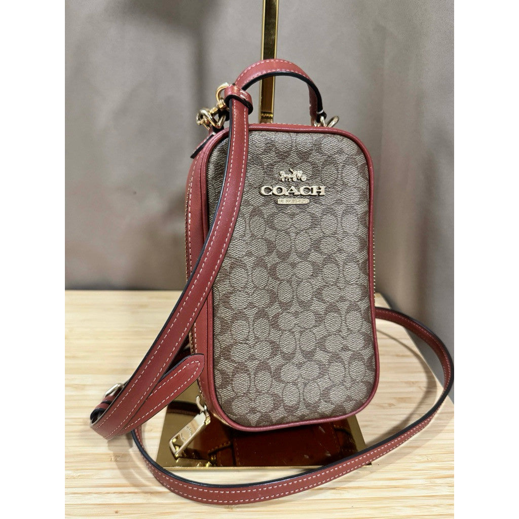 ORIG Preloved CCH Eva Phone Crossbody Small Bag In Khaki Brown Signature Canvas