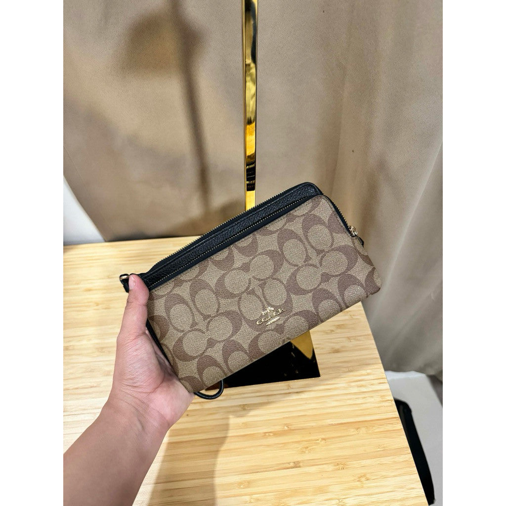 ORIG Preloved CCH Double Zip Large Wristlet Wallet Khaki/Brown