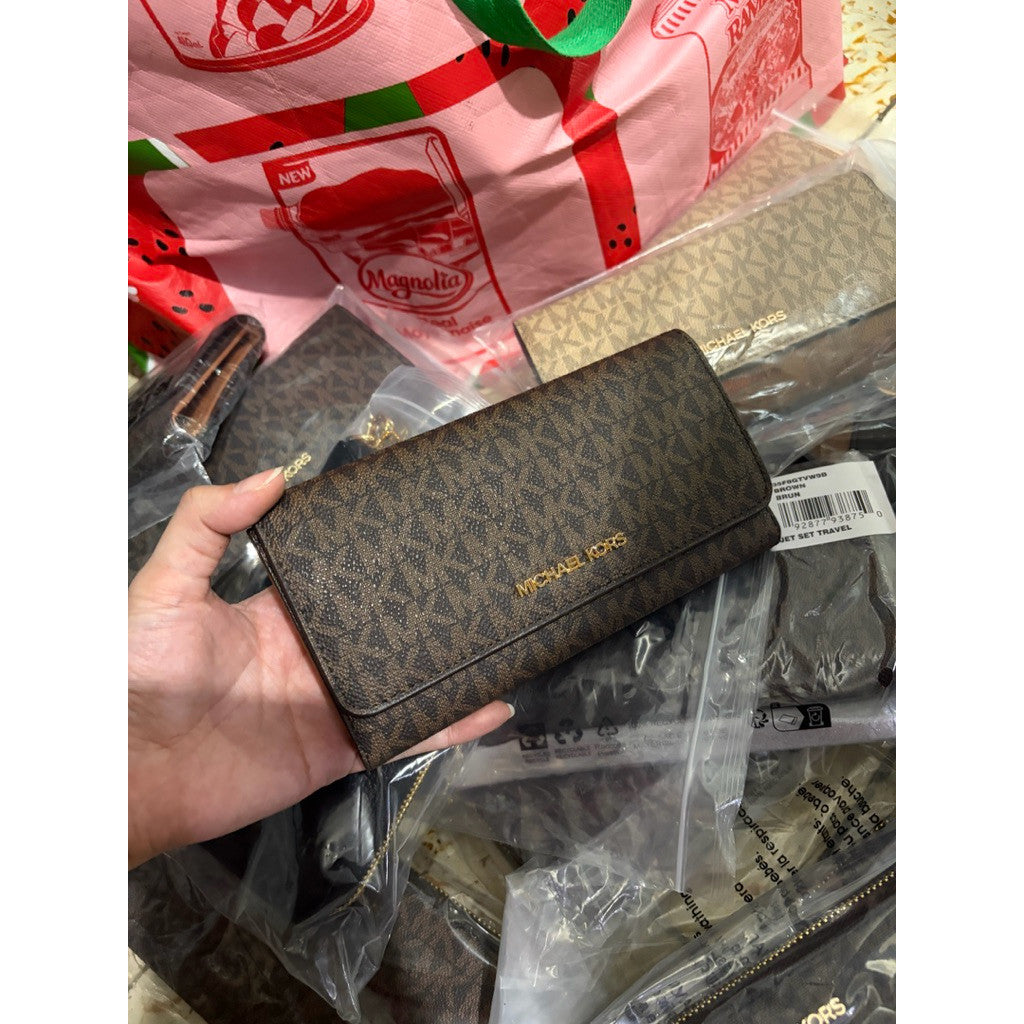 ORIG & IMPORTED MK Jet Set Large Logo Long Trifold Wallet Brown/Camel