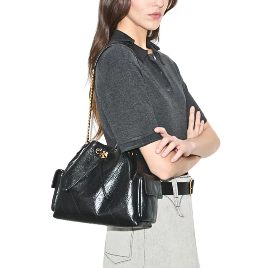 ORIG & IMPORTED TB TBurch Small Charlie Quilted Drawstring Shoulder Bag Black