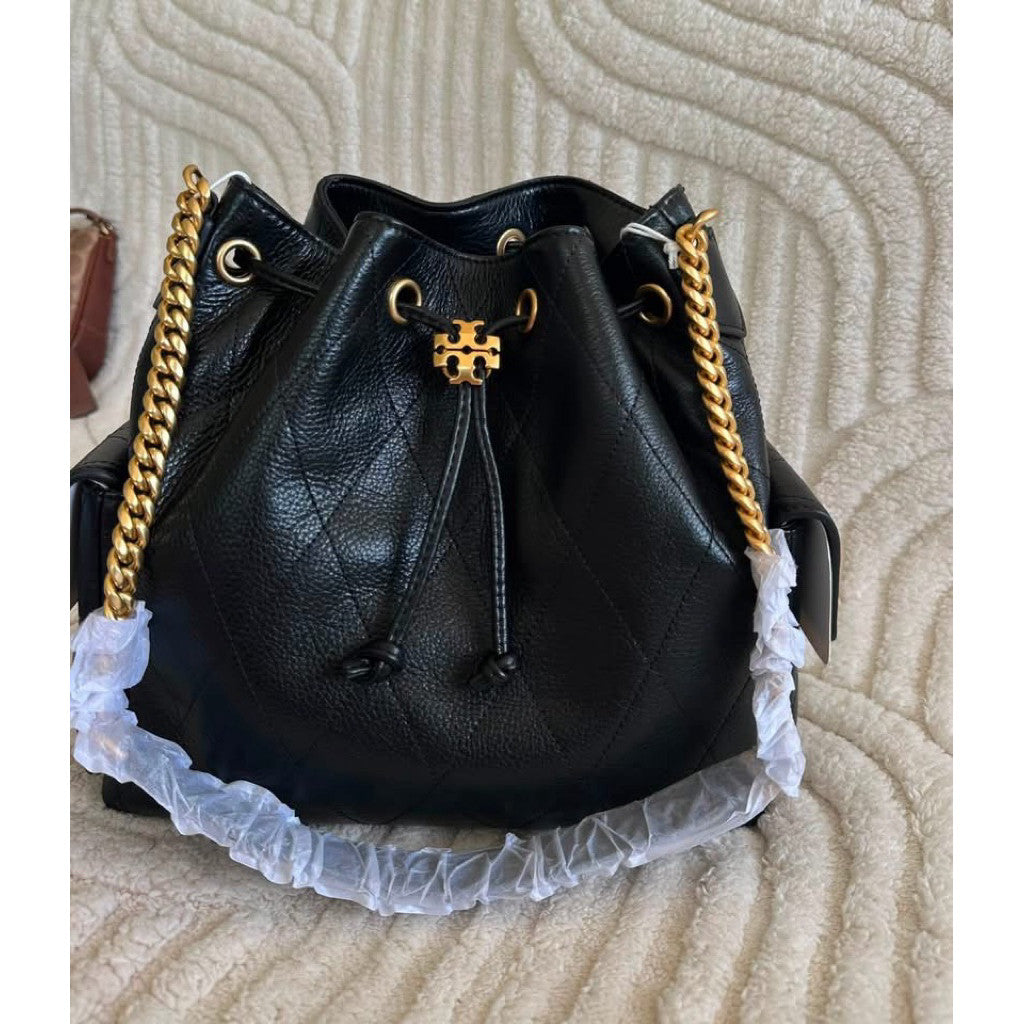 ORIG & IMPORTED TB TBurch Small Charlie Quilted Drawstring Shoulder Bag Black