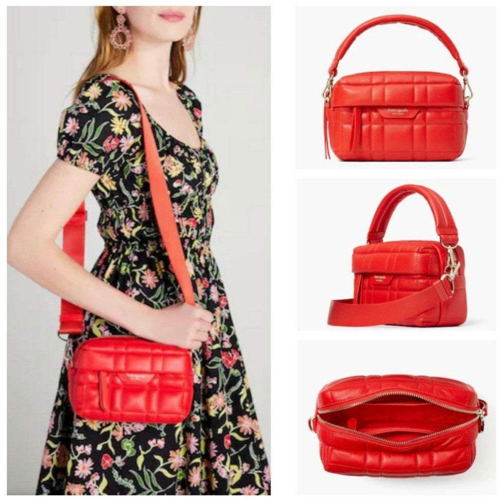 ORIG & IMPORTED KS Softwhere Quilted Leather Small Convertible Crossbody Red Bag