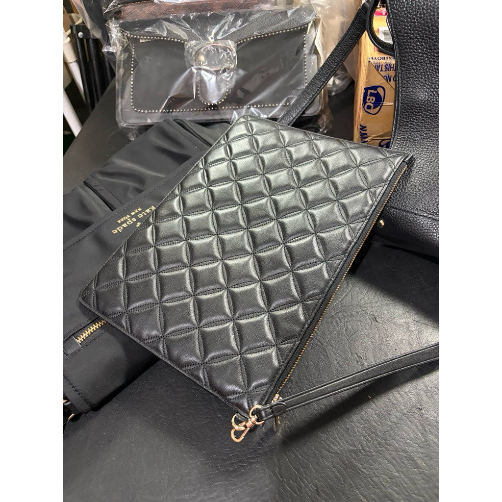 ORIG Preloved KS Natalia Quilted Large Zip Slim Pouch Black