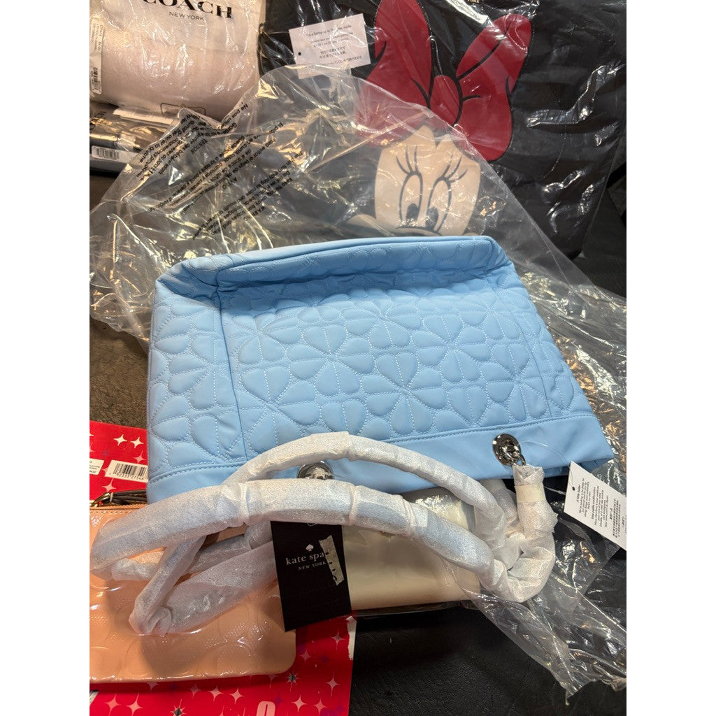 ORIG & IMPORTED KS Spade Flower Quilted Nylon Medium Tote Blue Bag