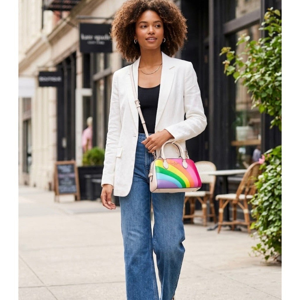 ORIG & IMPORTED KS Rainbow Duffle Crossbody White Bag