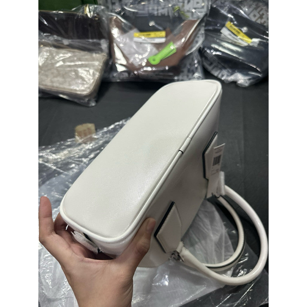 ORIG & IMPORTED MJ Small Leather Dome Satchel Crossbody Bag White