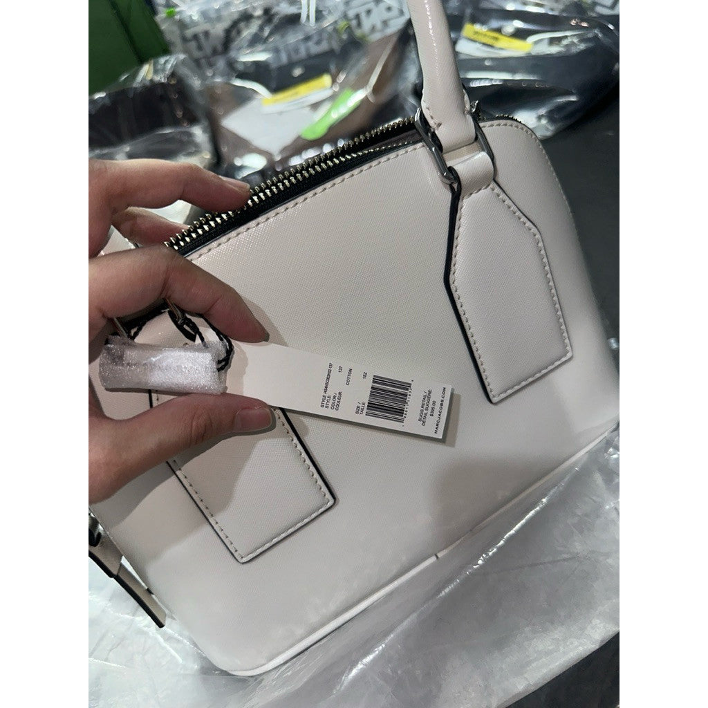 ORIG & IMPORTED MJ Small Leather Dome Satchel Crossbody Bag White