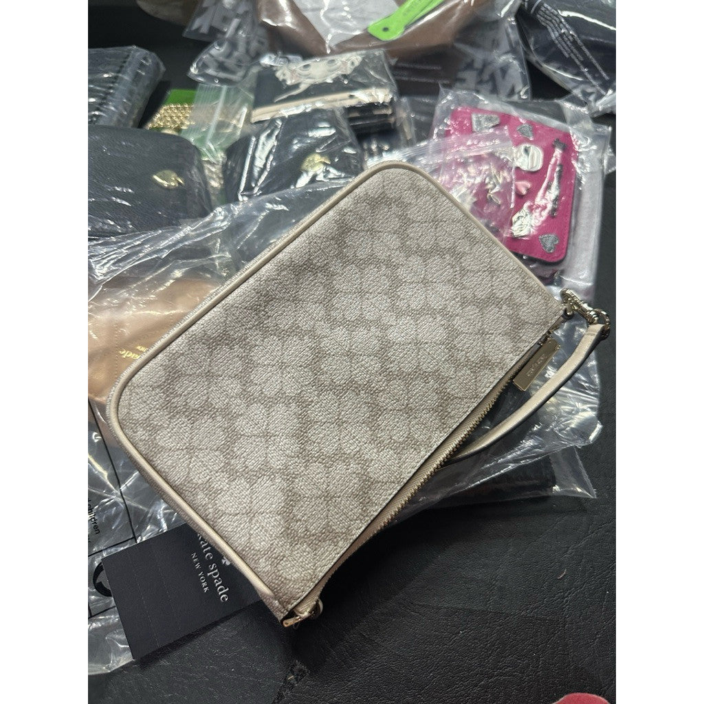 ORIG & IMPORTED KS Signature Spade Flower Convertible Wristlet Shoulder Bag Dark Beige