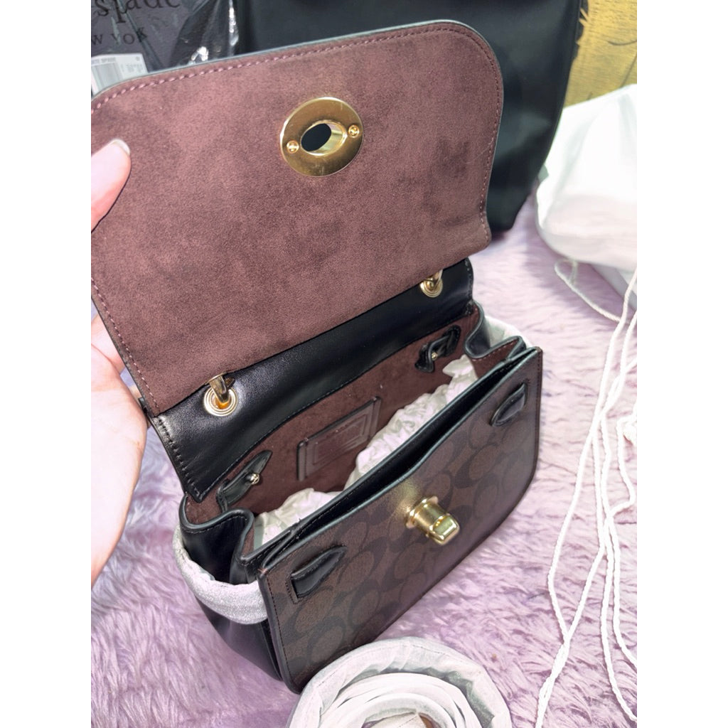 ORIG & IMPORTED RARE CCH Jace Crossbody Flap Bag In Signature Canvas F79990 Black/Brown