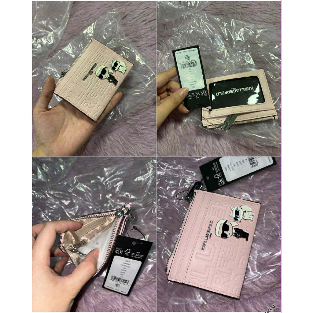 ORIG & IMPORTED Karl Lagerfeld KL Card Case Skinny Small Slim Wallet Pink/Black