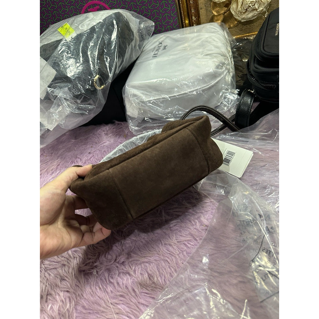 ORIG & IMPORTED TB Burch Dark Cocoa Brown Romy Suede Mini Bucket Bag Brown