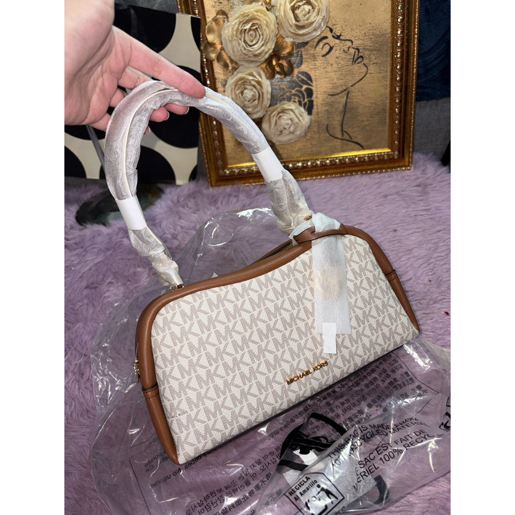 ORIG & IMPORTED MK Cecily Small Signature Logo Shoulder Bag White/Brown