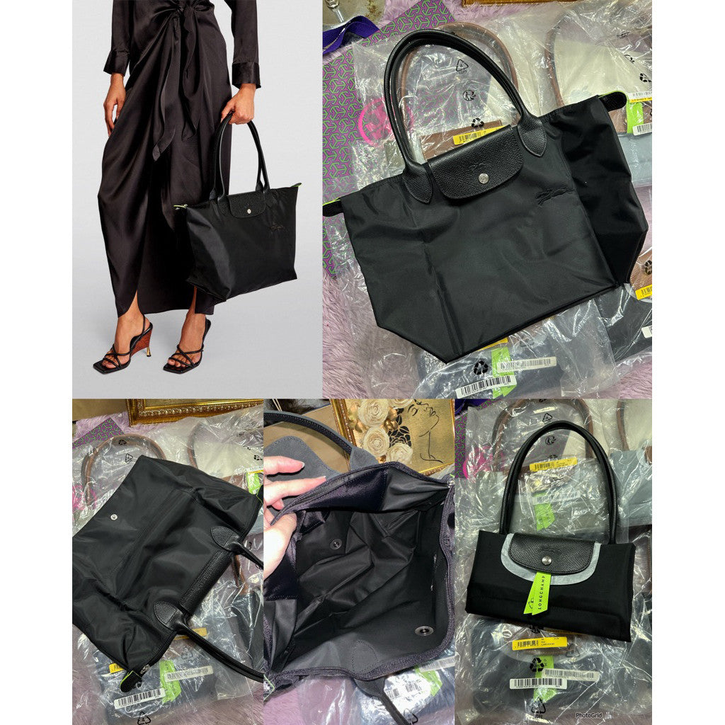 ORIG & IMPORTED ALL BLACK Longchamp LC Le Pliage Nylon Tote Bag