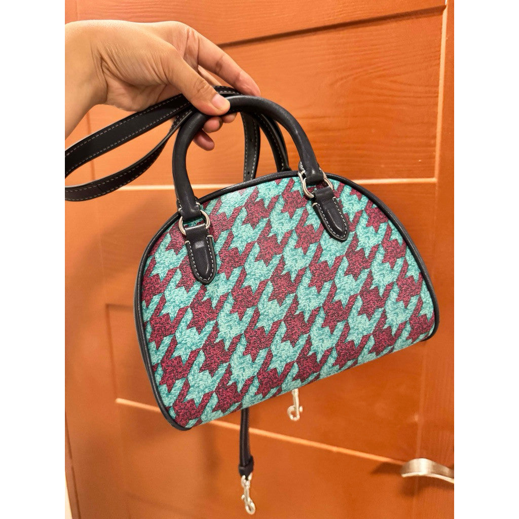 ORIG Preloved CCH Sydney Satchel With Houndstooth Print Blue Bag