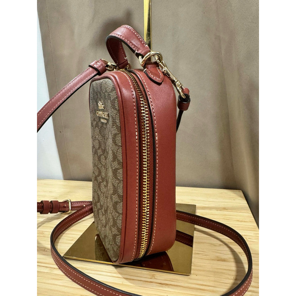 ORIG Preloved CCH Eva Phone Crossbody Small Bag In Khaki Brown Signature Canvas