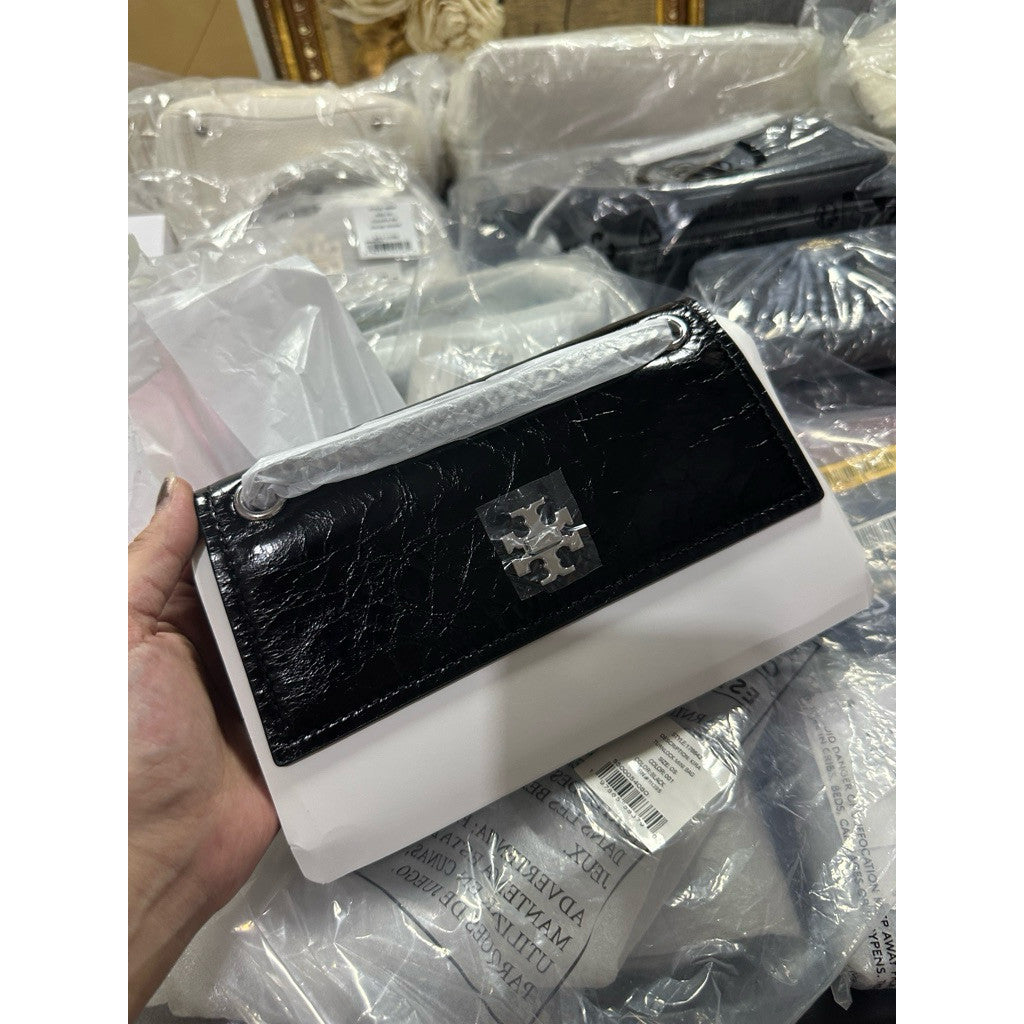 ORIG & IMPORTED Tory B TB Mini Kira Turnlock Shoulder Black Chain Bag