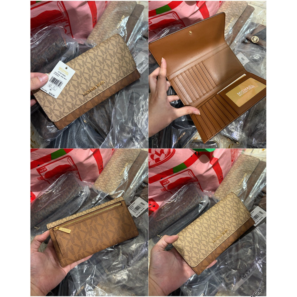 ORIG & IMPORTED MK Jet Set Large Logo Long Trifold Wallet Brown/Camel