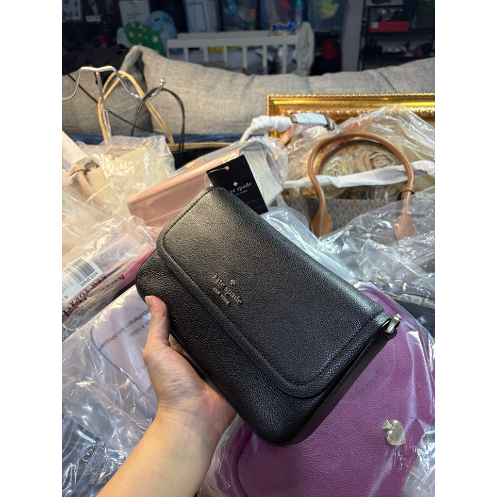 ORIG & IMPORTED KS Rosie Small Flap Leather Crossbody Bag Black with Wallet