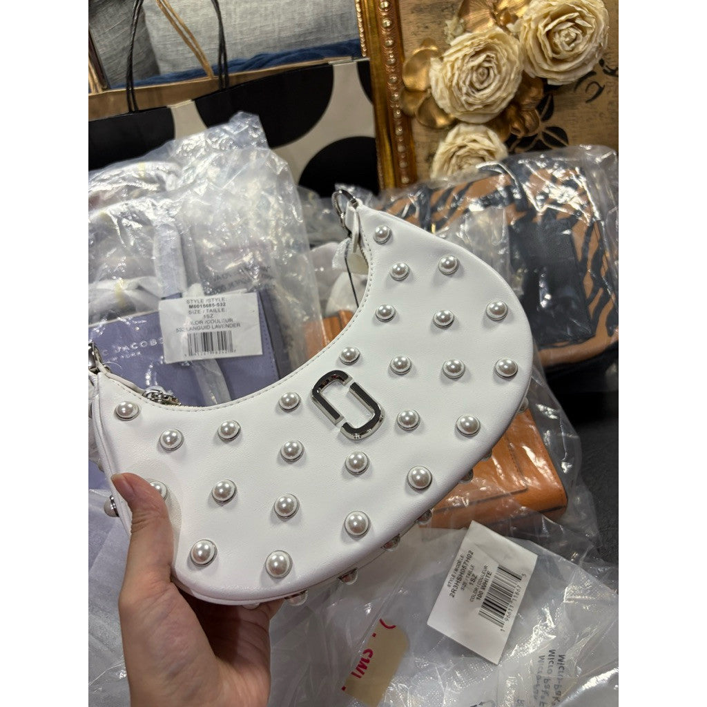 ORIG & IMPORTED MJ The Curve Shoulder Hobo White Bag with pearls