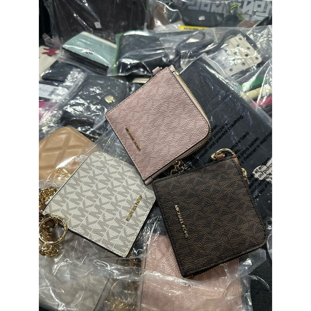 ORIG & IMPORTED MK Signature Logo Chain Wallet Slim Card Holder White/Pink/Brown