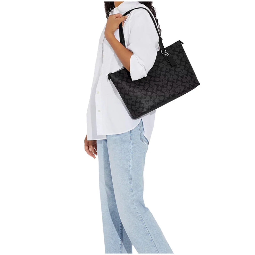 ORIG Preloved CCH Gallery Large Tote Bag In Signature Canvas Graphite/ Black