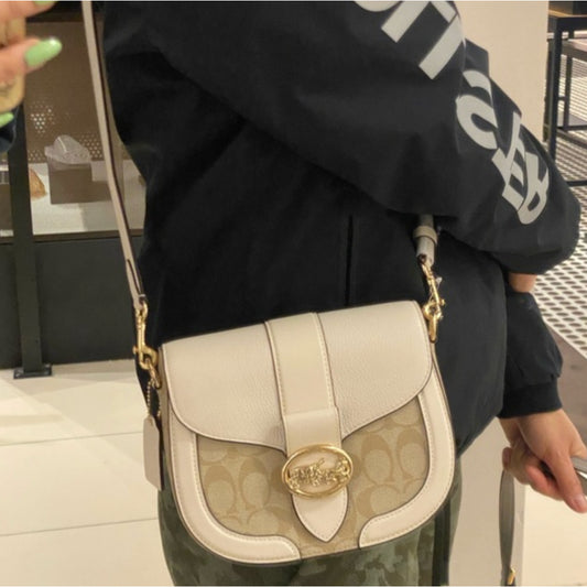 ORIG Preloved CCH Georgie Saddle Bag Signature Light Khaki/Chalk White