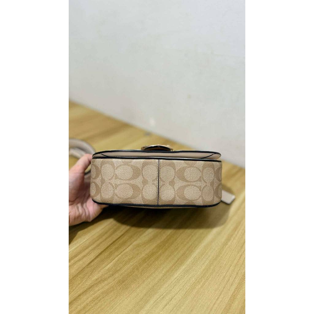 ORIG Preloved CCH Georgie Saddle Bag Signature Light Khaki/Chalk White