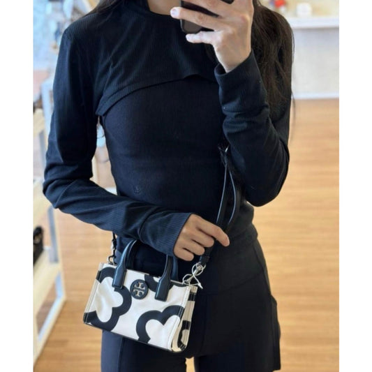 ORIG Preloved TB Mini Ella Printed Nylon Tote Small White Bag