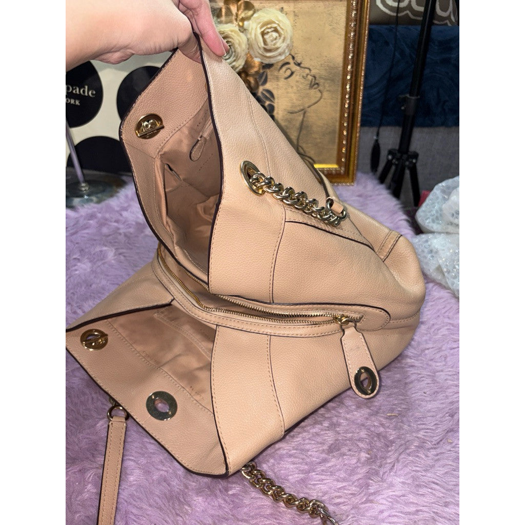 ORIG Preloved Coach Turnlock Edie Chain Shoulder Taupe Bag